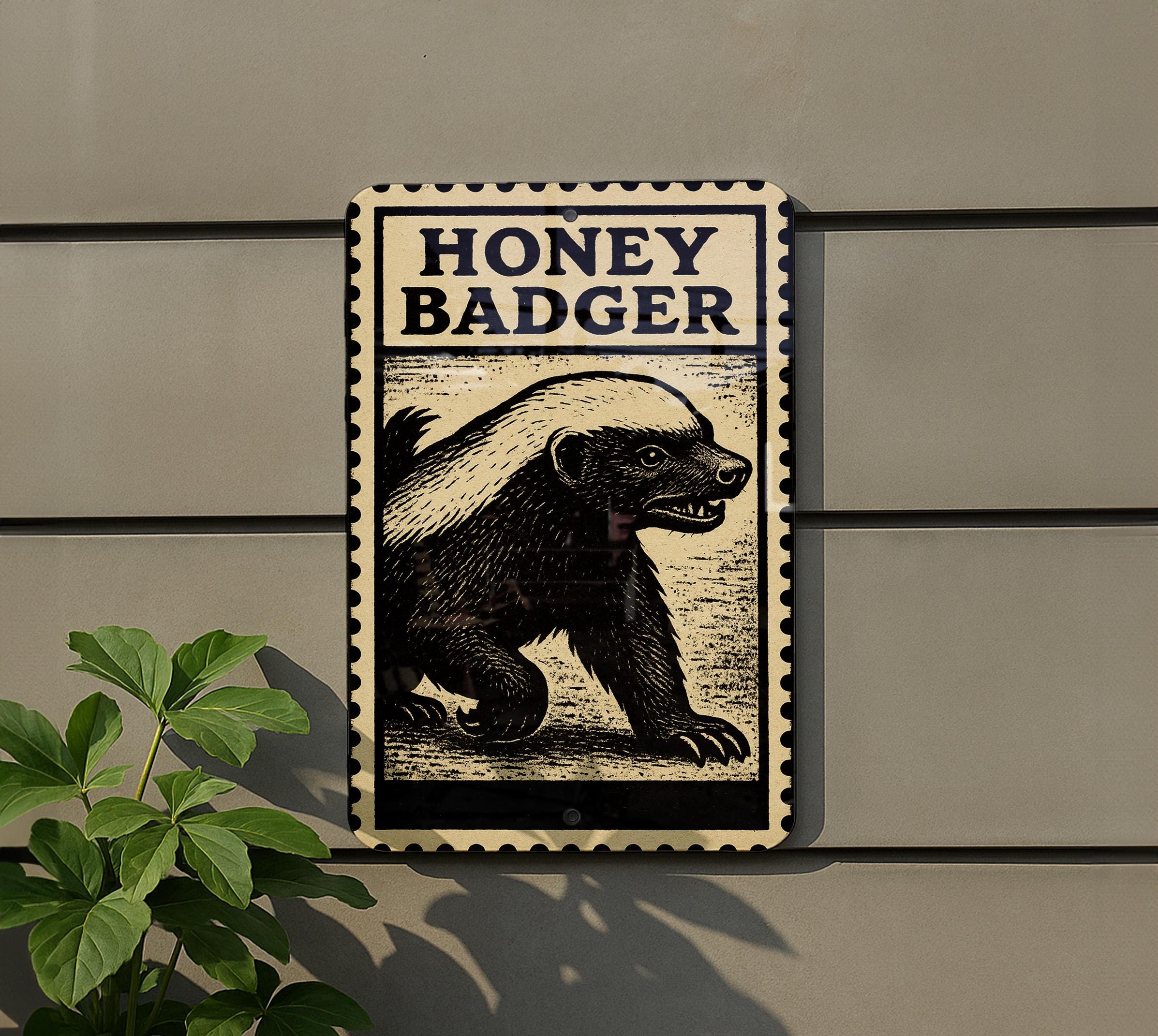 Honey Badger Stamp Style Metal Sign – Wall Art for Garage, Man Cave ...