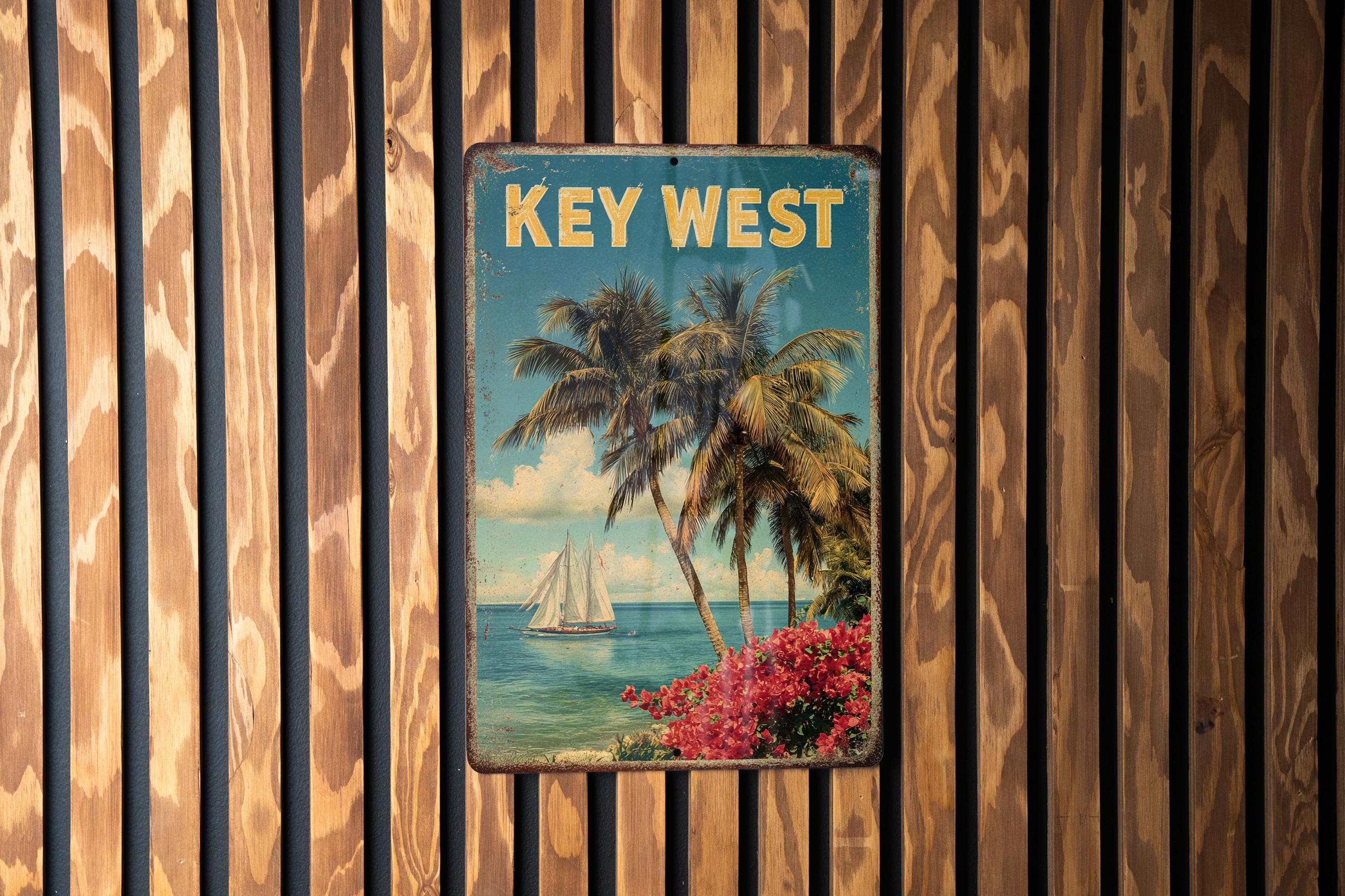Retro Key West Travel Poster Tin Sign – Vintage Florida Wall Art
