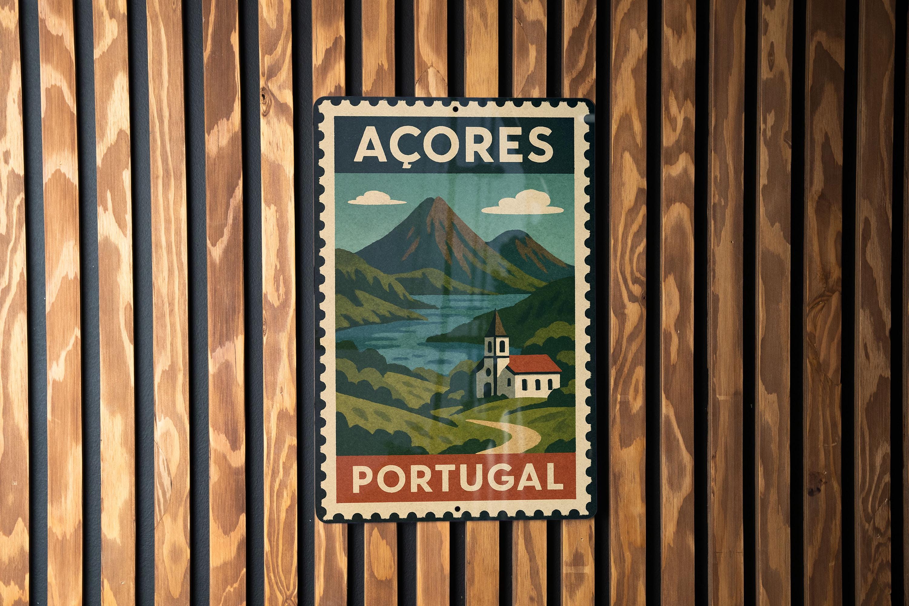 Azores Portugal Metal Sign – Vintage Travel Stamp Style Wall Art, Retro ...