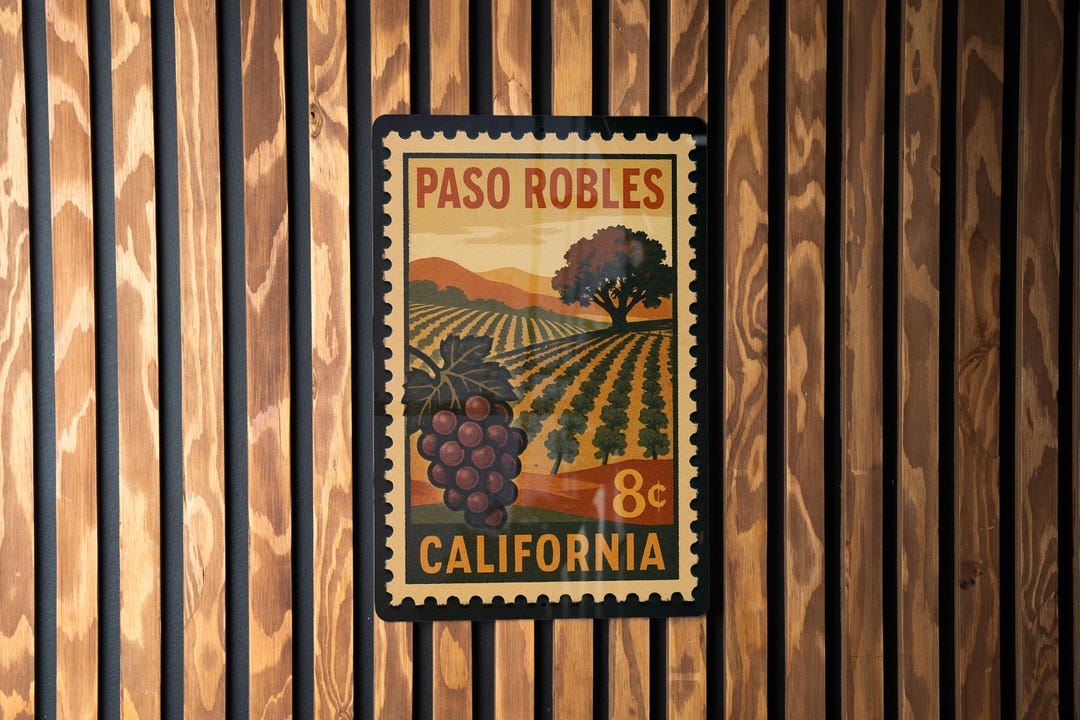 Robles Sign Paso Robles California Metal Sign – Vintage Postage Stamp Design ...