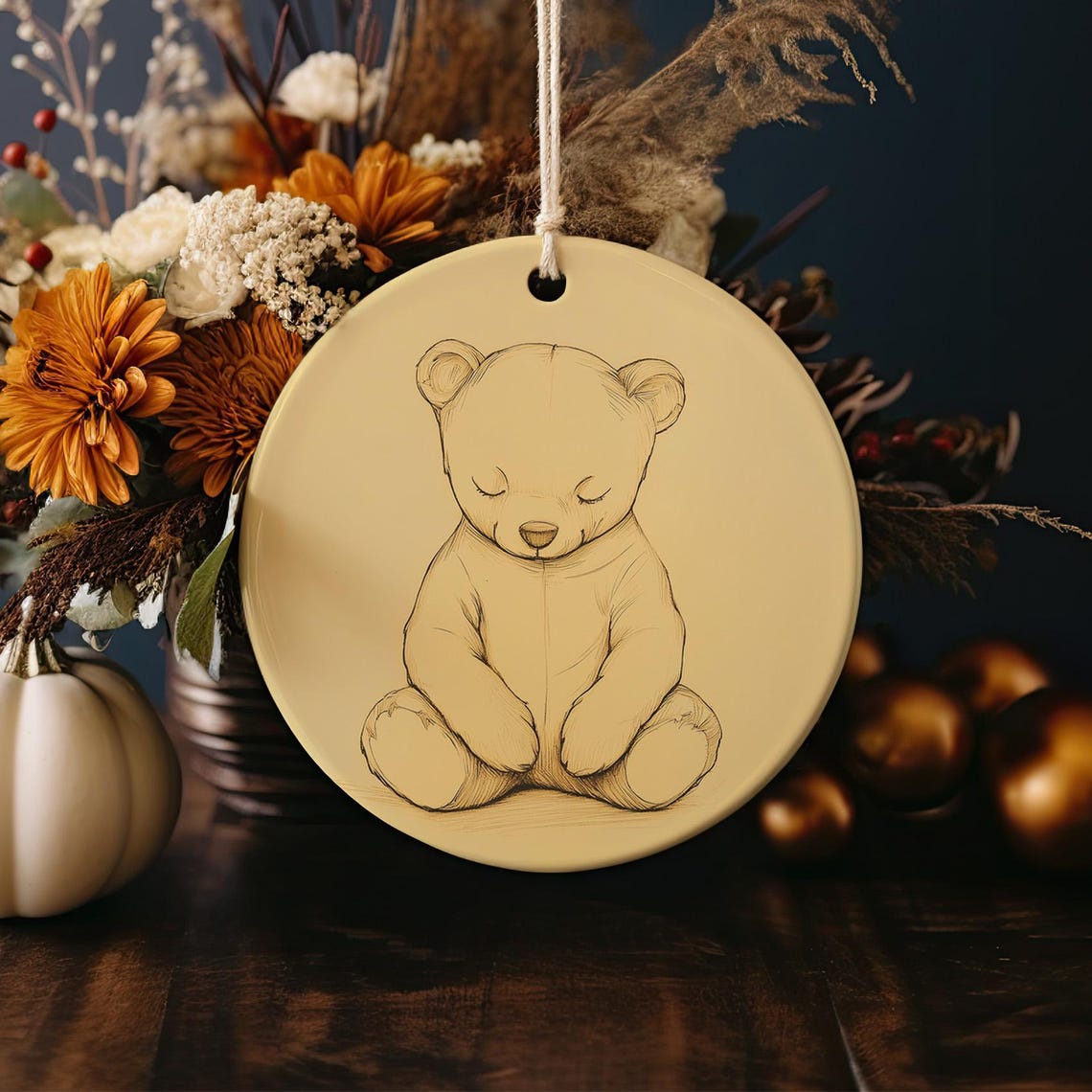 Ceramic Ornament, Simple Teddy Bear Design, Minimalist Ceramic Art