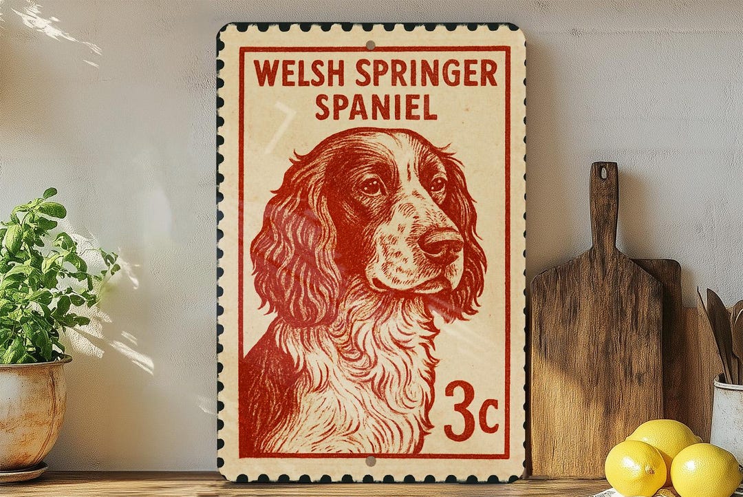 Welsh Springer Spaniel Metal Sign – Vintage Stamp Style Dog Wall Art ...