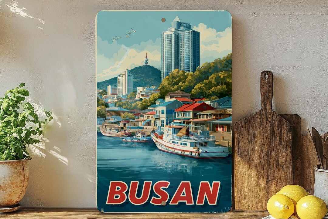Retro Busan Haeundae Travel Poster Style Metal Tin Sign – Vintage Korea ...