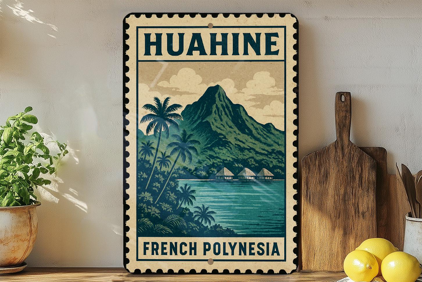 Huahine French Polynesia Vintage Stamp Metal Sign – Island Wall