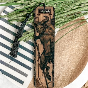 Metal Bookmark, Greek Mythology, Minotaur Design, Labyrinth Text, Unique Reading Accessory