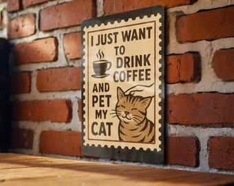 I Just Want to Drink Coffee Metal Sign – Vintage Stamp Style Wall Art for Kitchen, Coffee Bar, Rustic Home Décor
