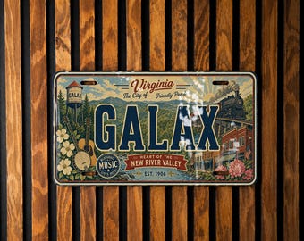 Galax Virginia Retro Style License Plate, Galax VA Souvenir Auto Tag, Blue Ridge Mountains Travel Gift