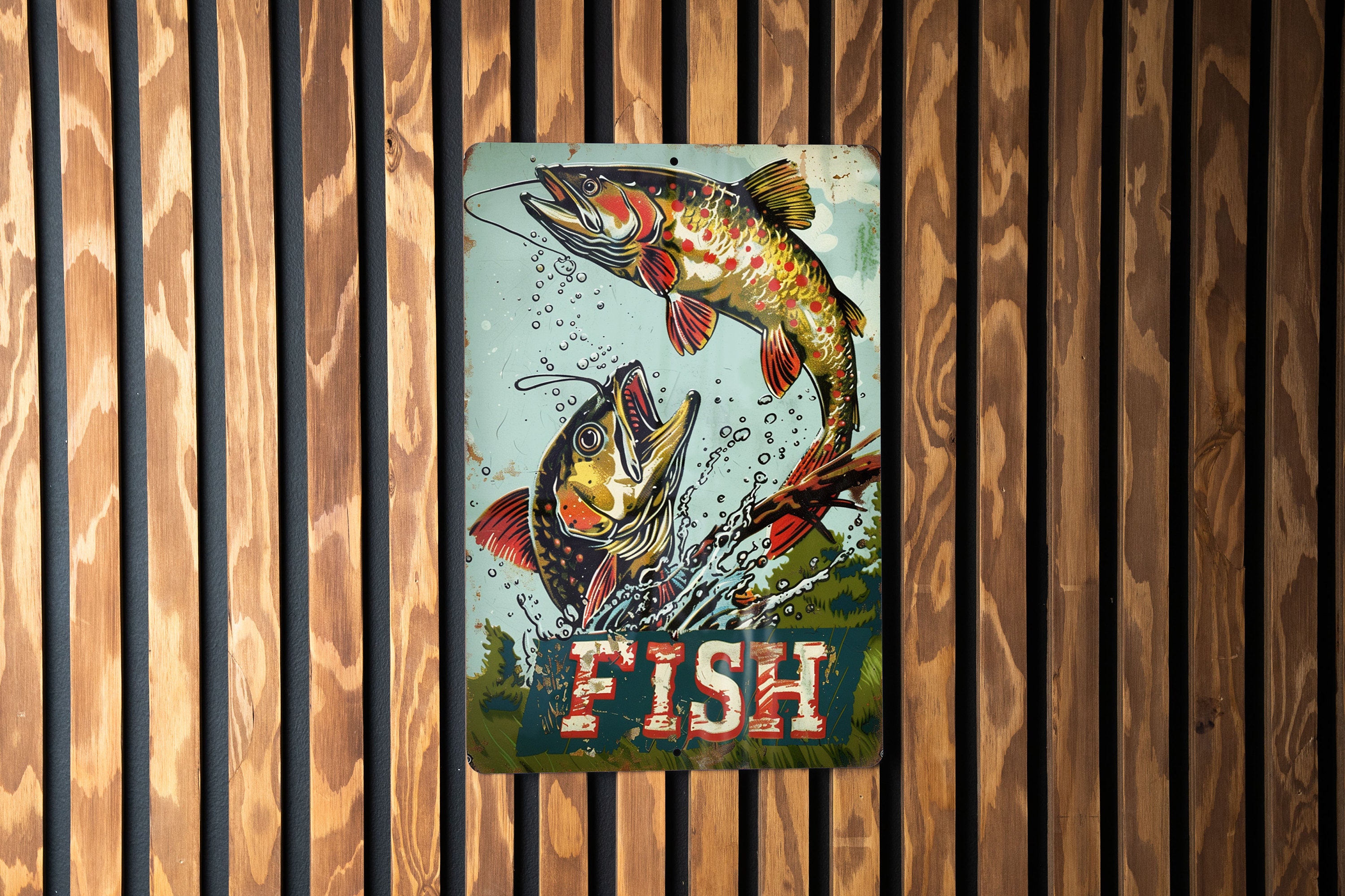Vintage Fishing Metal Sign, Funny Fish Decor, Retro Style Wall Art ...