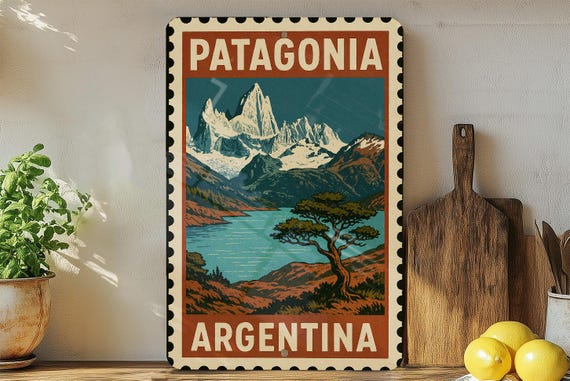 Patagonia Argentina Metal Sign – Vintage Travel Stamp Wall Art