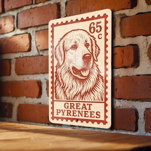 Great Pyrenees Dog Metal Sign – Vintage Stamp Style Wall Art for Home, Farmhouse, Rustic Pet Decor, Aluminum Sign