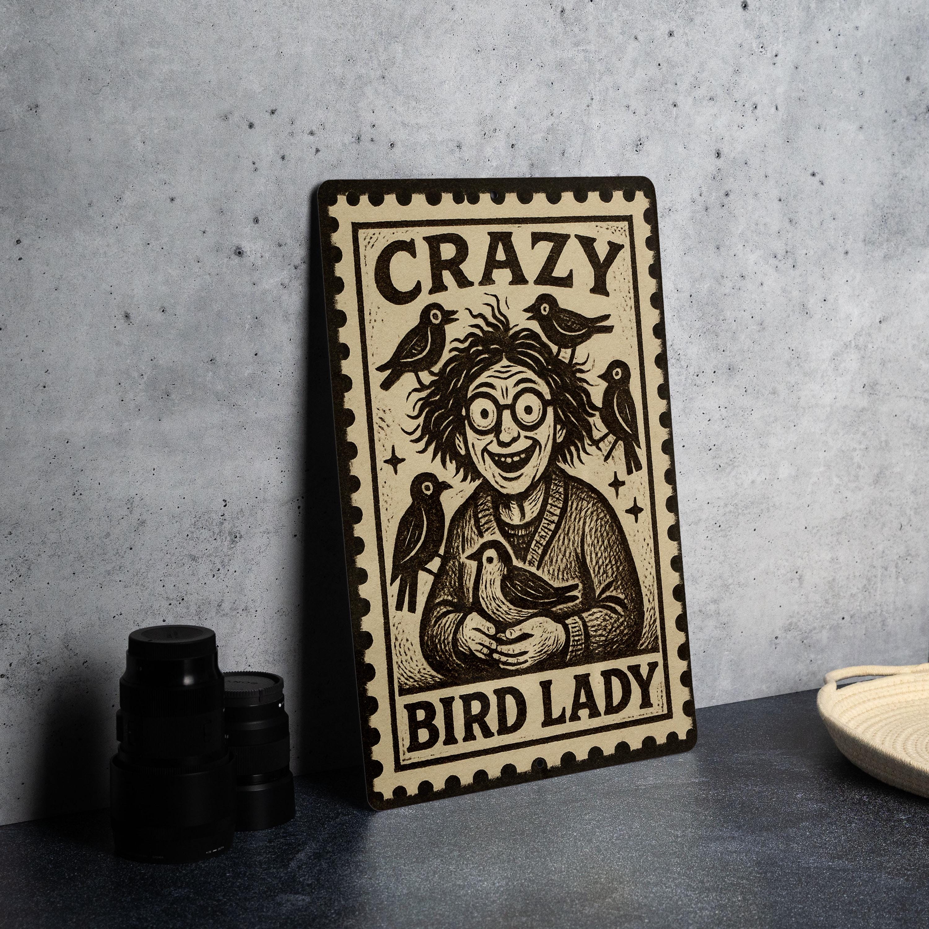 Crazy Bird Lady Metal Sign – Vintage Stamp Style Wall Art for Bird ...