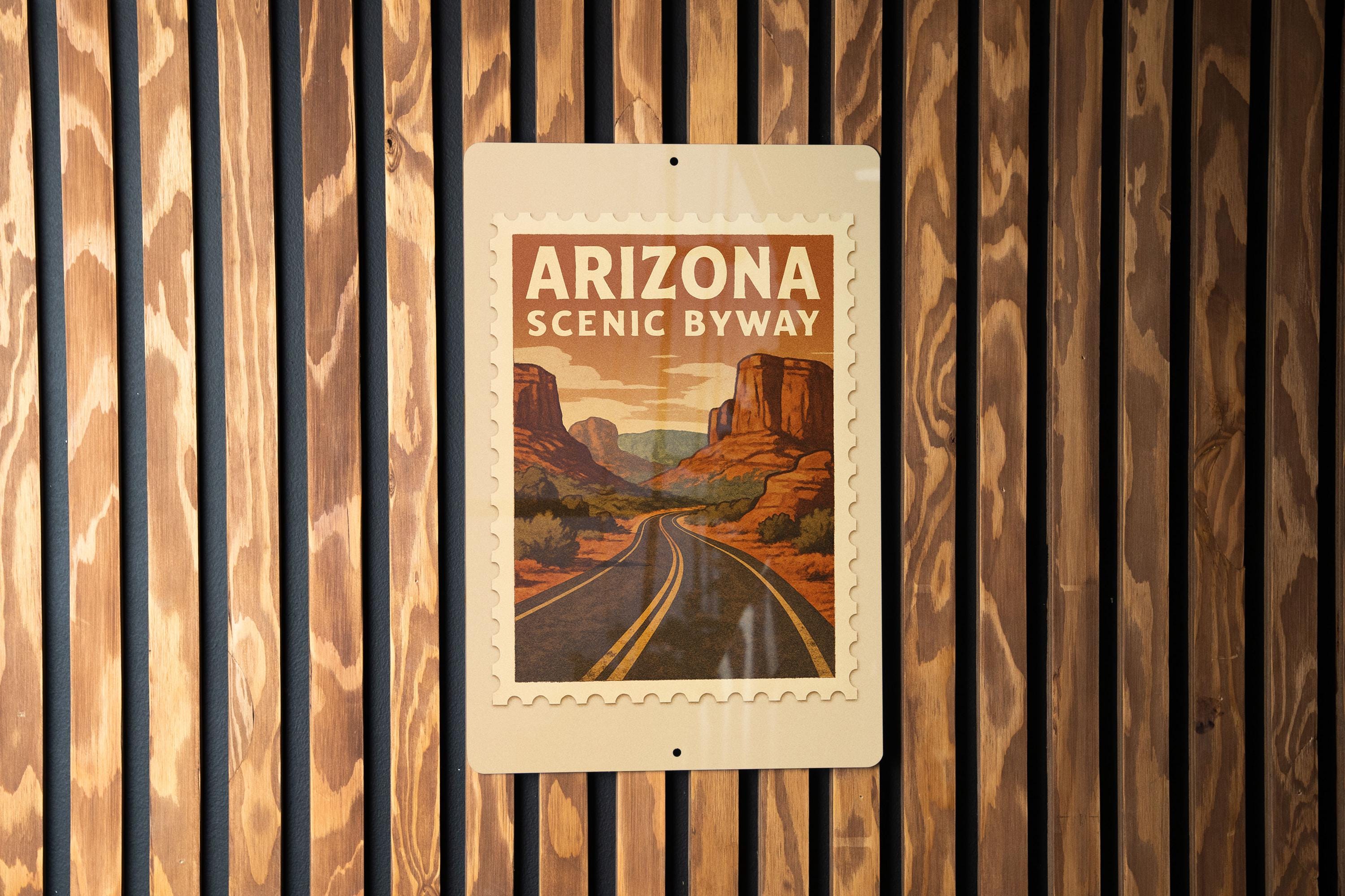 Arizona Scenic Byway Metal Sign – Vintage Road Stamp Art, Rustic