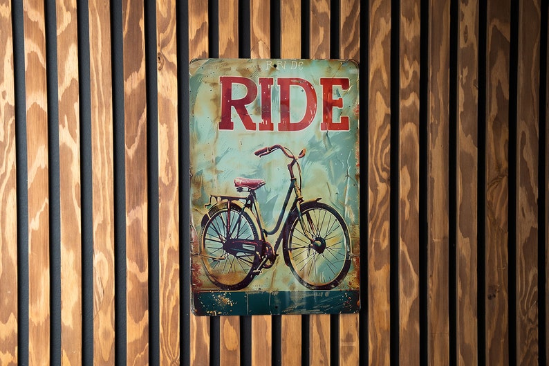 a sign on a wooden wall that says ride