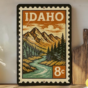 Idaho Metal Sign Stamp Style Wall Art – Rustic Vintage State Decor for Home, Cabin, or Man Cave
