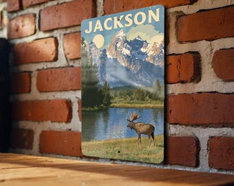 Jackson Hole Retro Travel Poster Tin Sign – Vintage Wyoming Wall Art, Rustic Metal Decor for Cabin, Lodge, or Bar