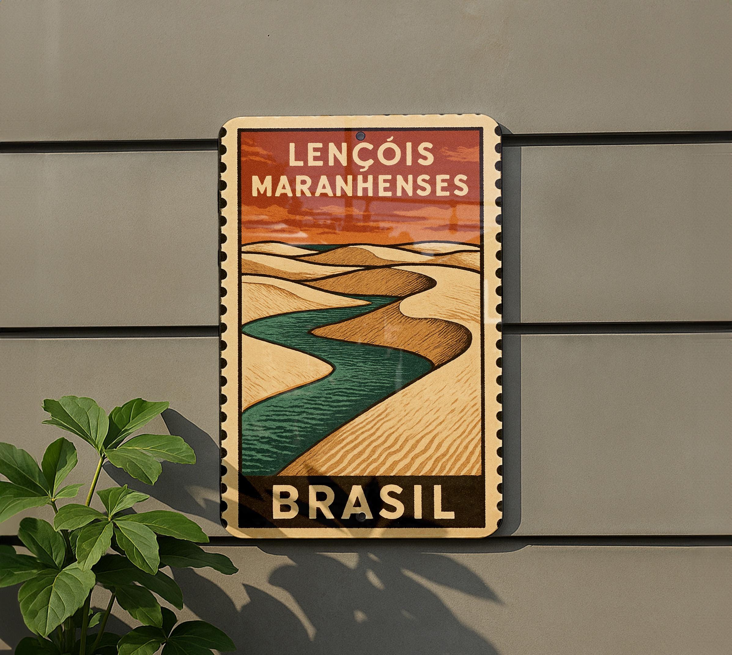 Lençóis Maranhenses Brazil Metal Sign – Vintage Travel Stamp Style
