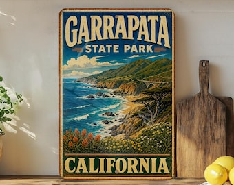 Garrapata State Park California Vintage Style Metal Sign, Big Sur Coastal Park Travel Souvenir Wall Decor Plaque