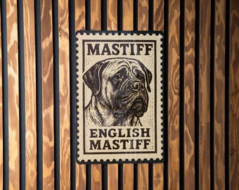 English Mastiff Metal Sign – Vintage Stamp Style Dog Wall Art, Rustic Farmhouse Pet Decor, Large Breed Lover Gift
