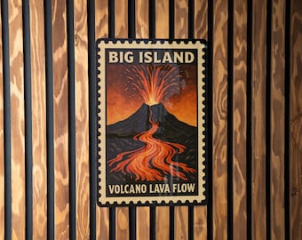 Big Island Volcano Lava Flow Metal Sign – Vintage Hawaii Stamp Style Wall Art for Home, Bar, or Man Cave Decor