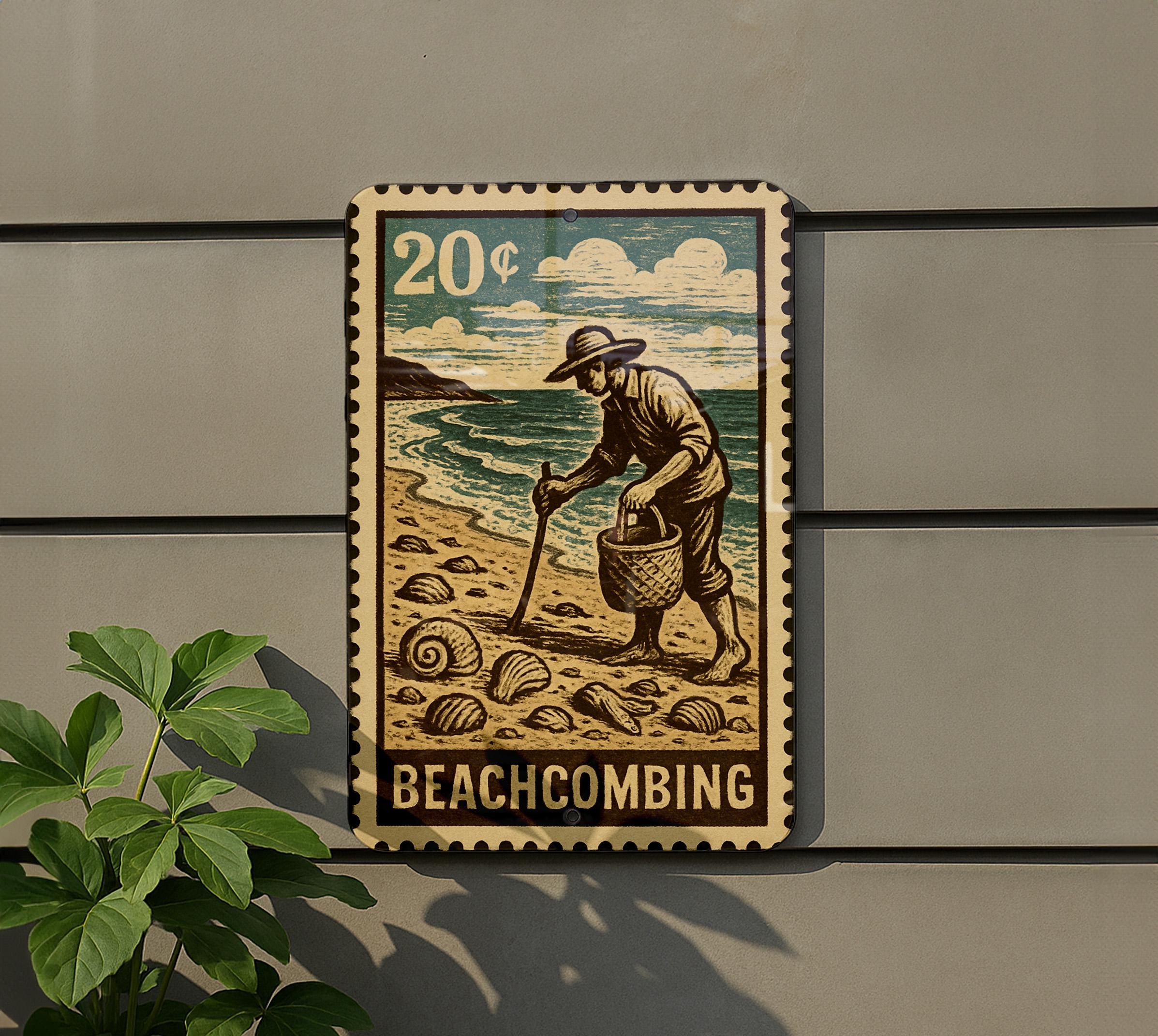Beachcombing Metal Sign – Vintage Coastal Decor, Rustic Stamp Style ...