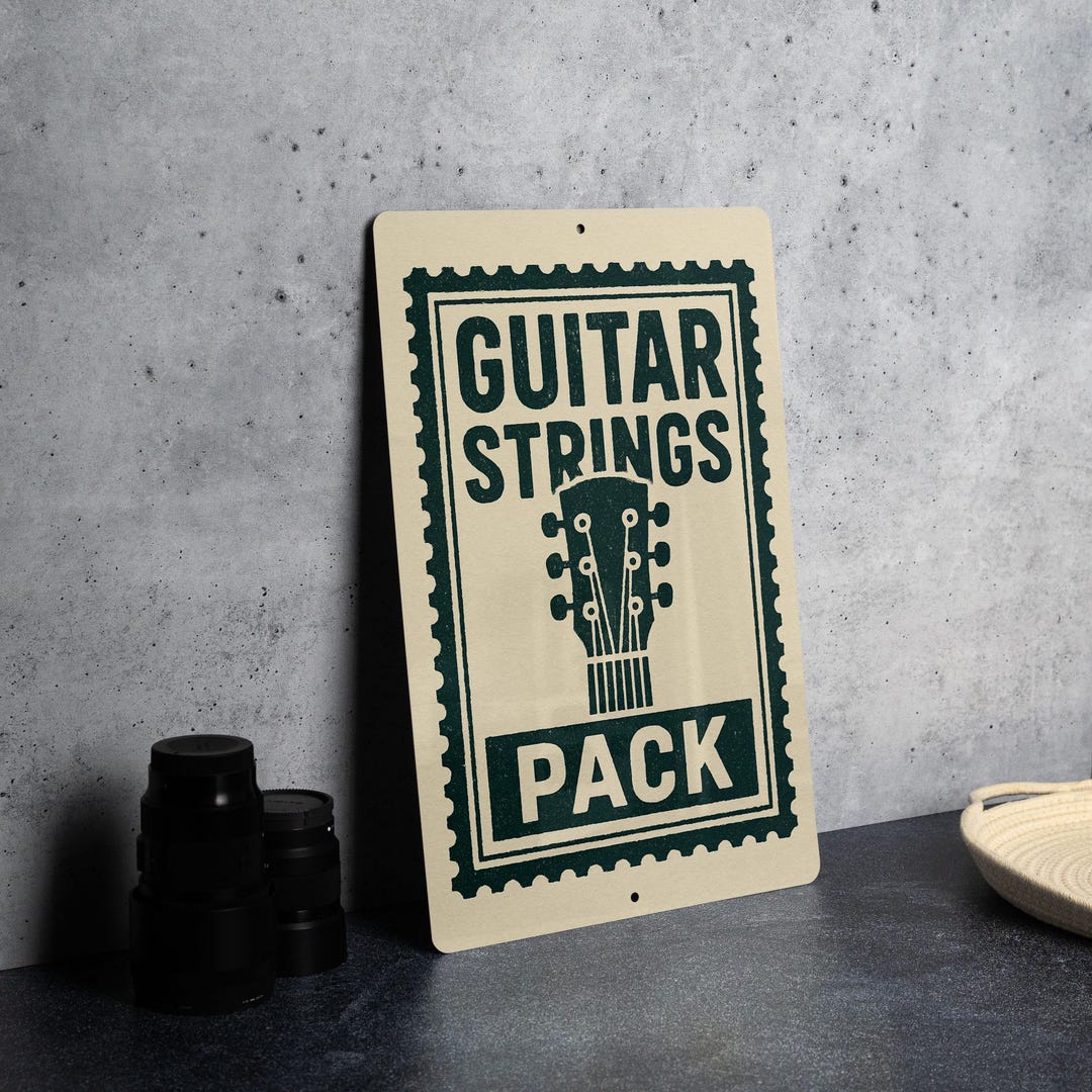 Vintage Guitar Strings Metal Sign – Rustic Stamp Style Wall Art for ...