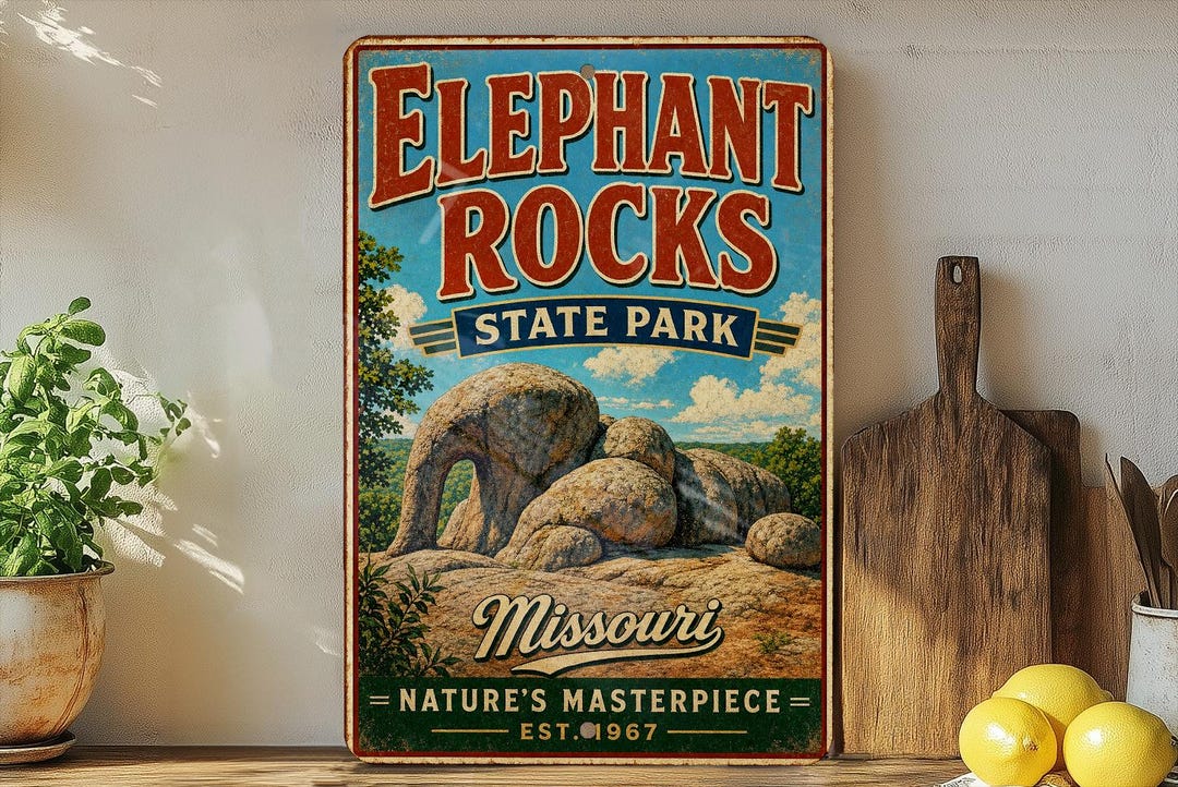 Elephant Rocks Posters Elephant Rocks State Park Missouri Vintage Style Metal Sign, Elephant ...