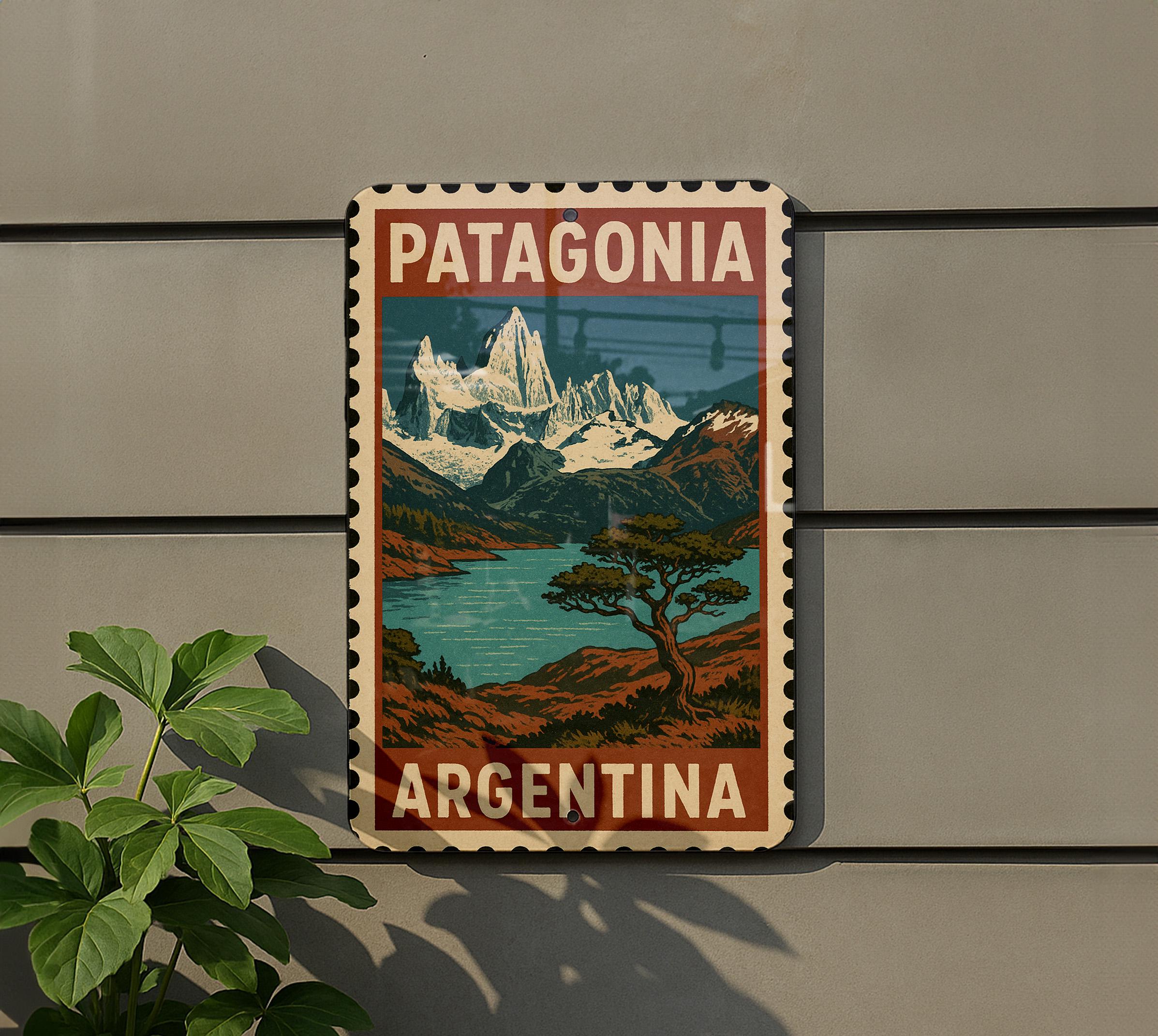Patagonia Argentina Metal Sign – Vintage Travel Stamp Wall Art