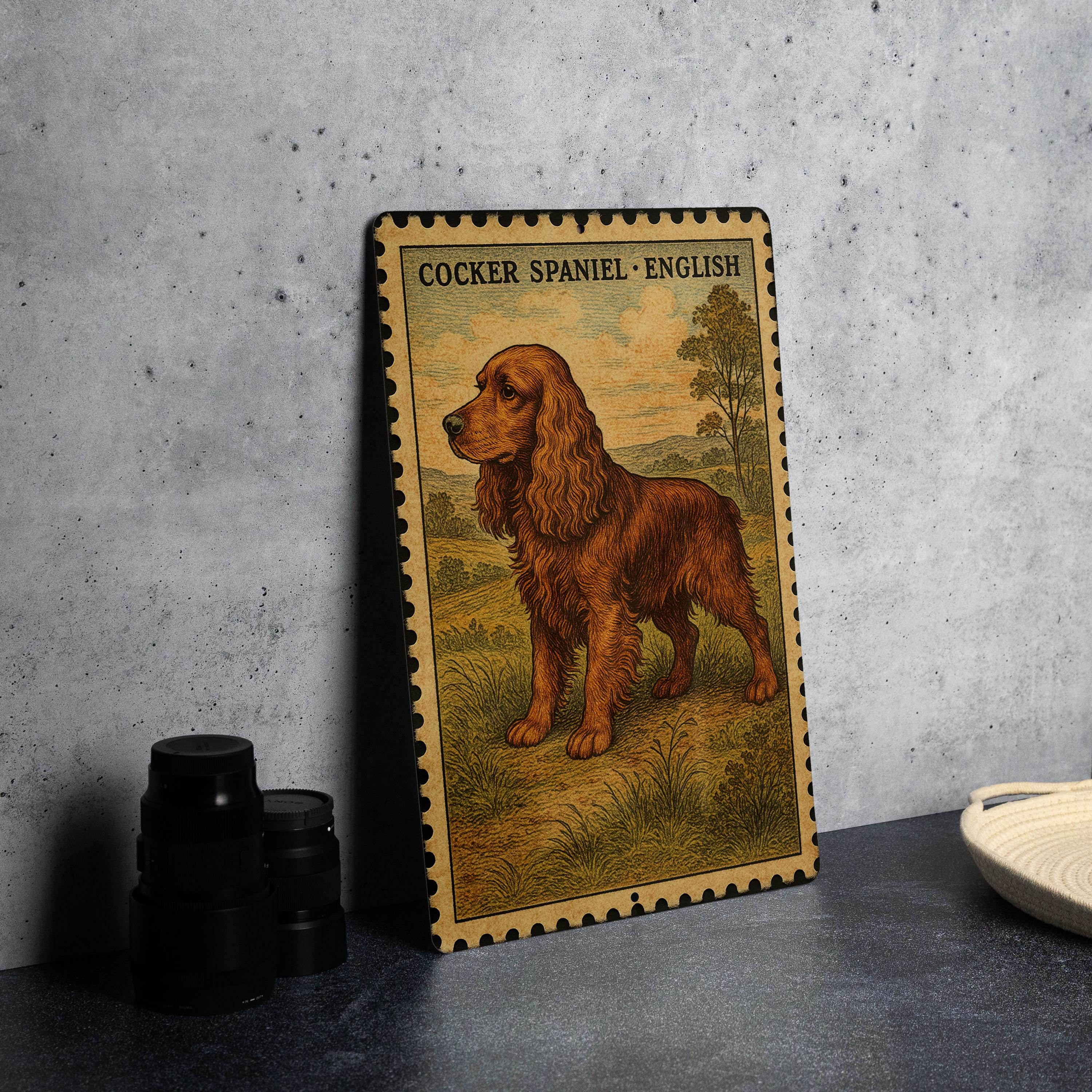 English Cocker Spaniel Vintage Stamp Style Metal Sign, Cocker Spaniel ...