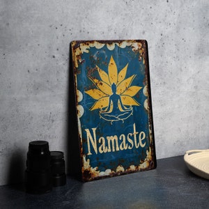 Vintage Tin Sign, Yoga Studio Decor, Namaste Wall Art, Yoga Gift Idea, Metal Sign Display