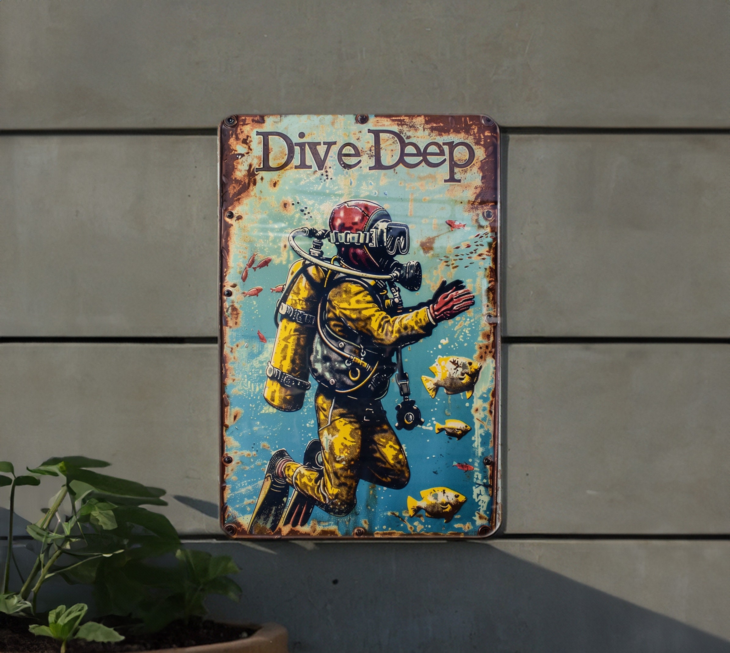 Vintage Scuba Diving Metal Sign, Dive Deep, Diver's Decor, Funny Wall ...
