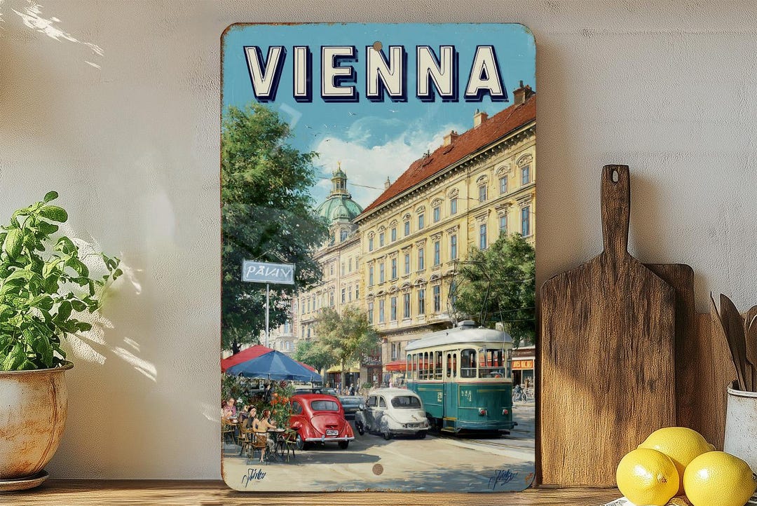 Retro Vienna Travel Poster Tin Sign – Vintage Metal Wall Art Decor
