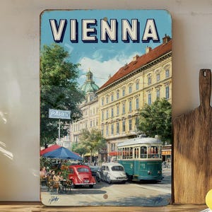 Retro Vienna Travel Poster Tin Sign – Vintage Metal Wall Art Decor for Home, Bar, Cafe, or Office – Austria Souvenir Sign
