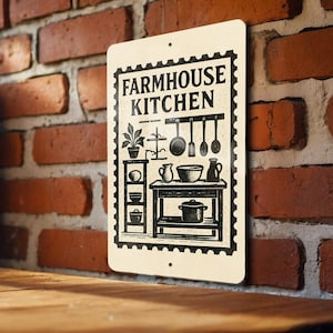 Farmhouse Kitchen Metal Sign – Rustic Stamp Style Wall Decor for Country Home, Vintage Farm Style Kitchen Art Sign