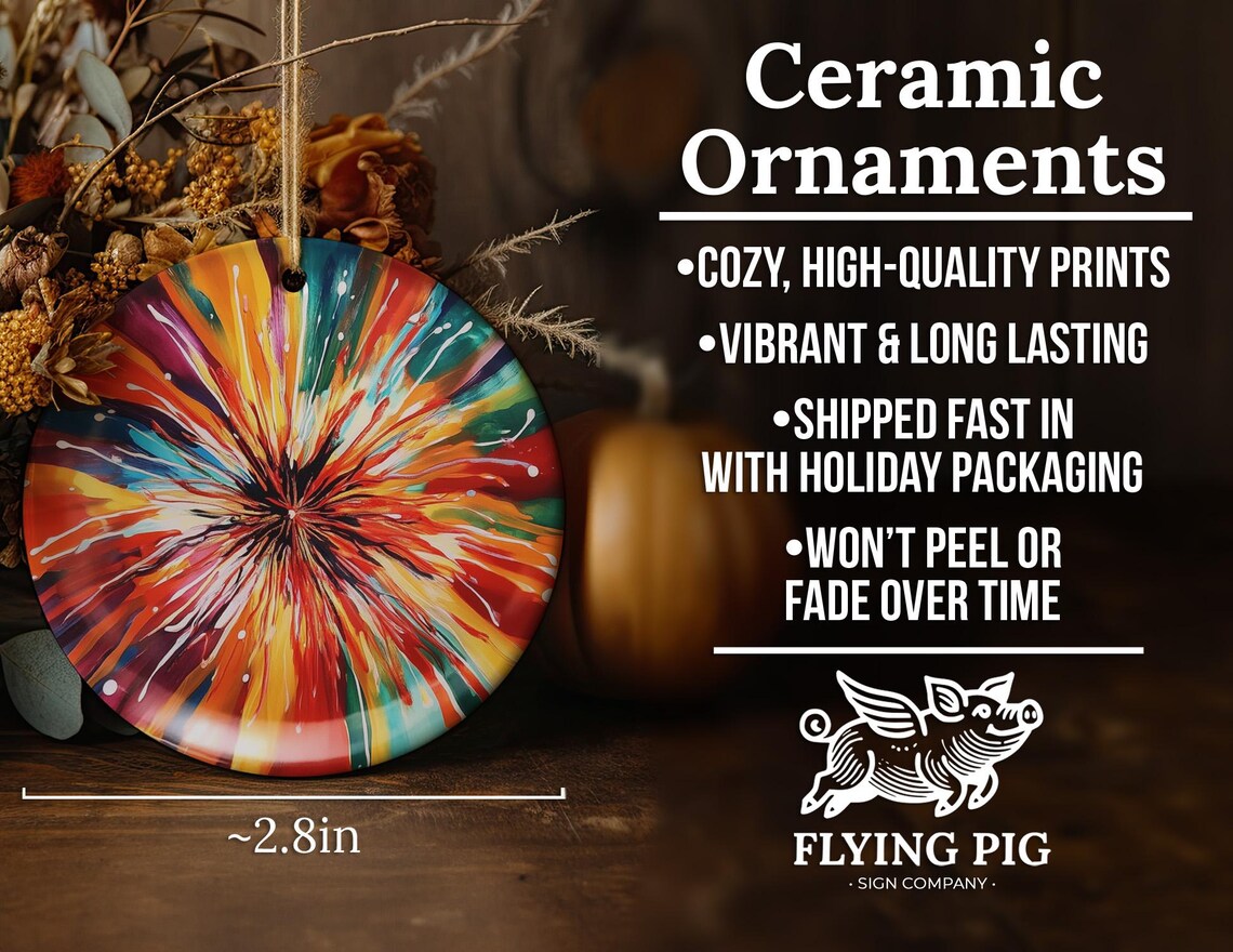 Circular Ceramic Ornament, Abstract Fireworks Design, Unique Home Decor