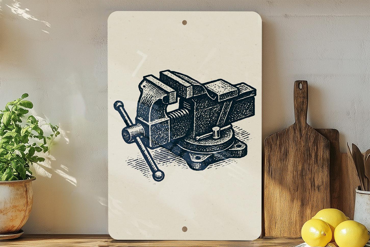 Bench Vise Metal Sign – Vintage Tool Stamp Style Wall Art for Garage ...