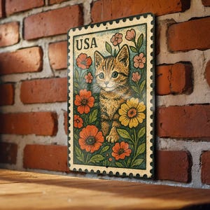 Vintage Kitten in Flower Garden Metal Sign – Rustic Cat Wall Art, Floral Decor, Farmhouse Style, Gift for Cat Lovers