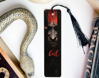 Evil Text Metal Bookmark, Horror-Themed Bookmark, Scary Book Accessory, Unique Reading Gift, Creepy Page Keeper