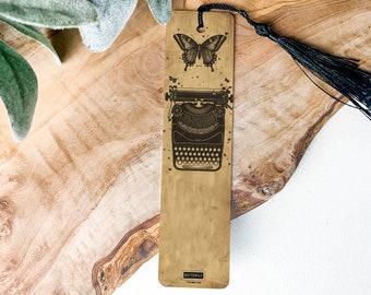 Vintage Typewriter Bookmark, Butterfly Design, Metal Bookmark, Unique Gift Idea, Book Lover Accessory