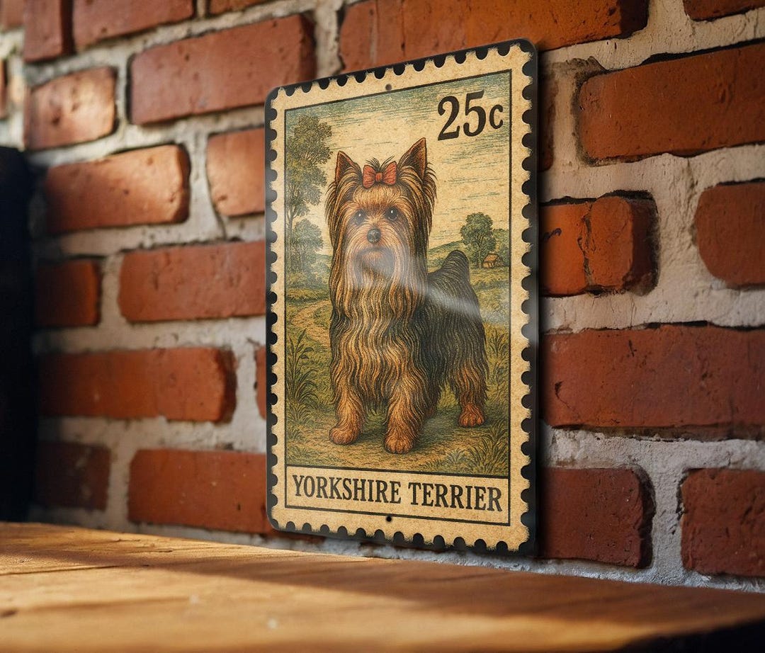 Vintage Stamp Style Yorkshire Terrier Standard Metal Sign, Yorkie Dog ...