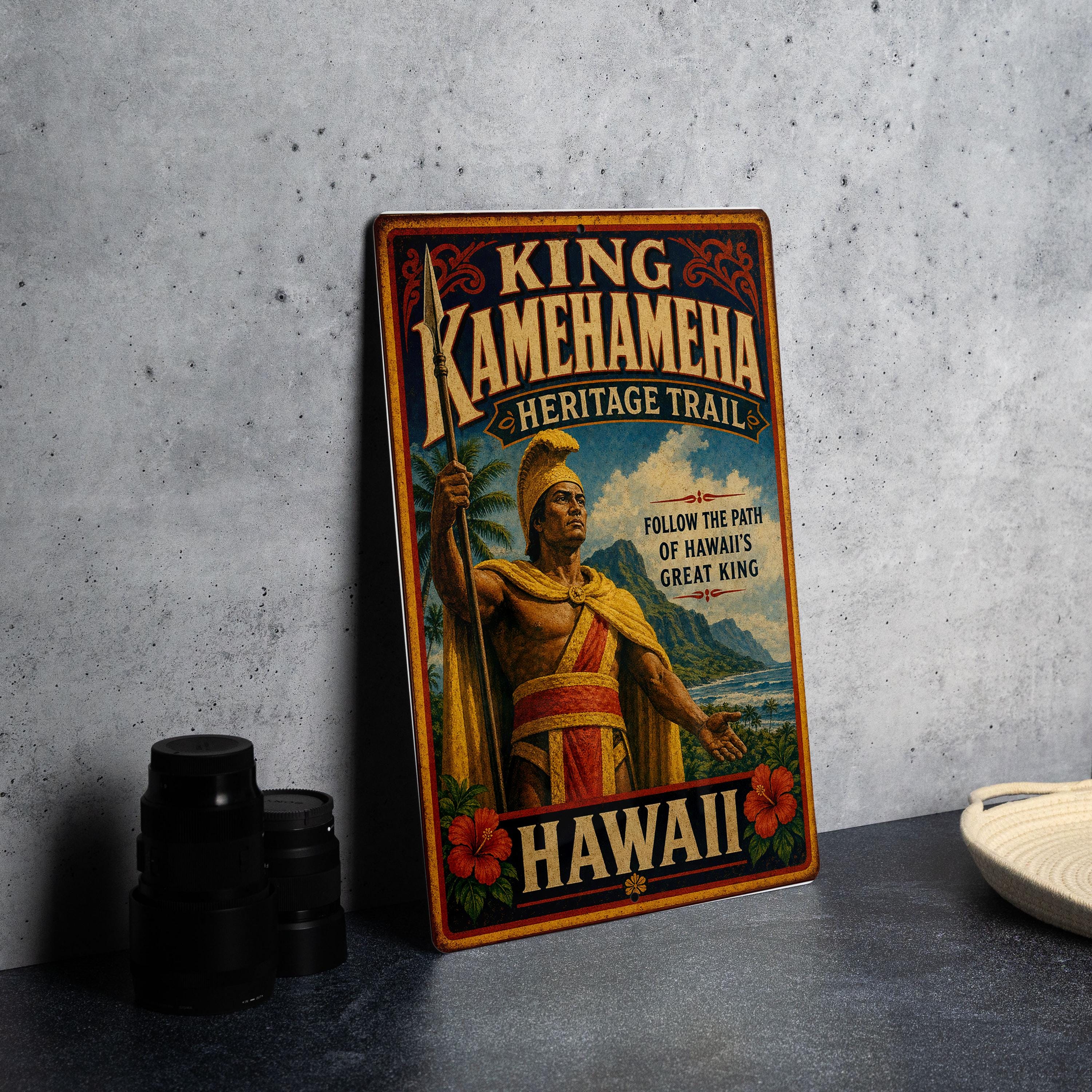 Vintage Style King Kamehameha Heritage Trail Hawaii Metal Sign