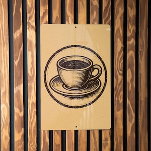 Retro Coffee Cup Metal Sign – Vintage Stamp Style Kitchen Wall Decor, Rustic Café Tin Art, Coffee Bar Signage