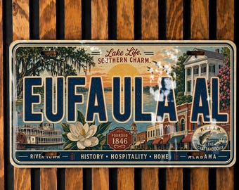 Eufaula Alabama Retro Style License Plate, Eufaula AL Souvenir Tag, Lake Eufaula Travel Gift, Alabama Road Trip Decor