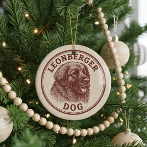 Leonberger Dog Ceramic Ornament – Round Stamp Style Pet Keepsake, Rustic Holiday Decor, Dog Lover Gift, Handmade Christmas Ornament