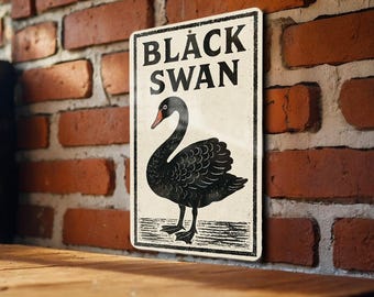 Black Swan Metal Sign – Vintage Stamp Style Wall Art Decor for