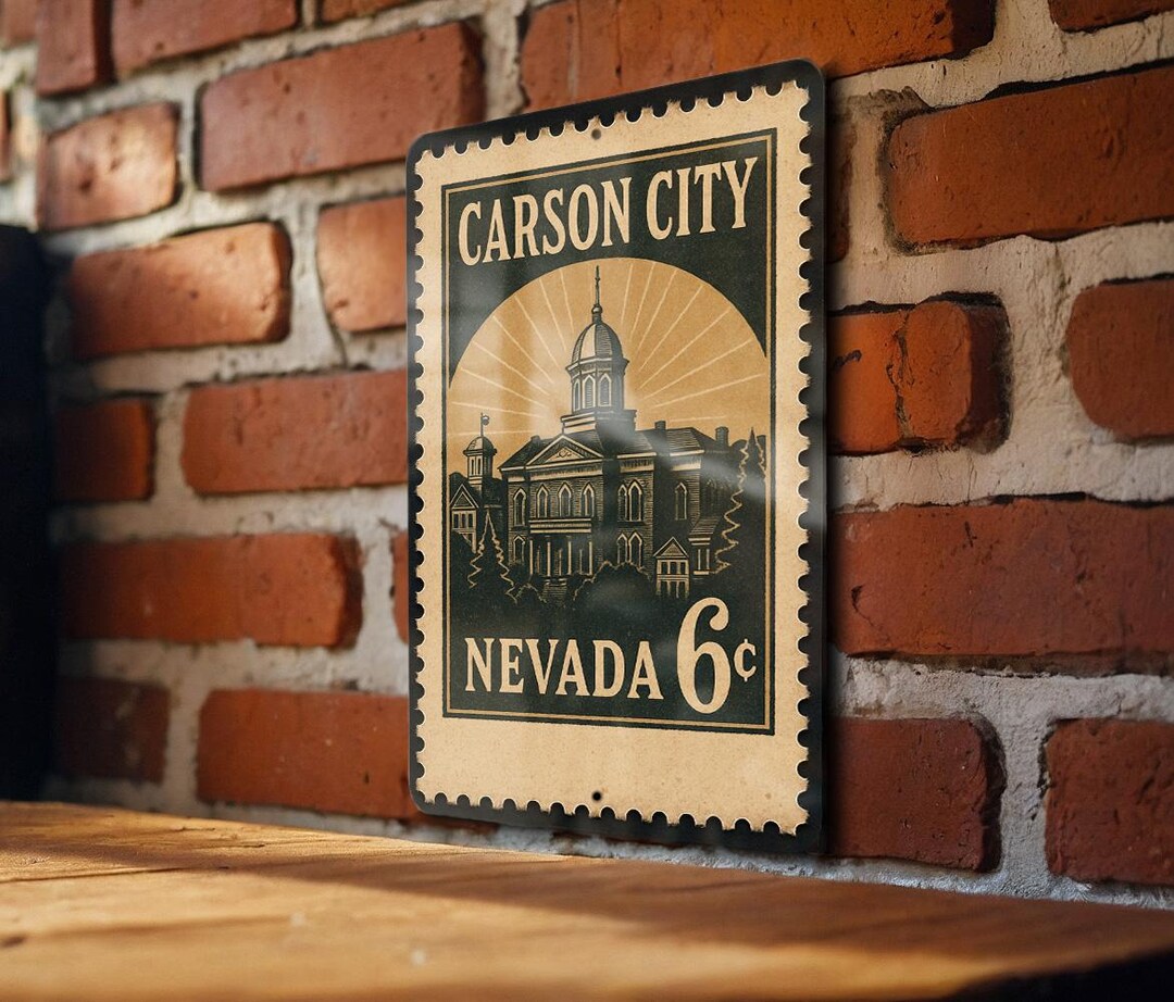Carson City Nevada Metal Sign Featuring Retro Postage Stamp Design With ...