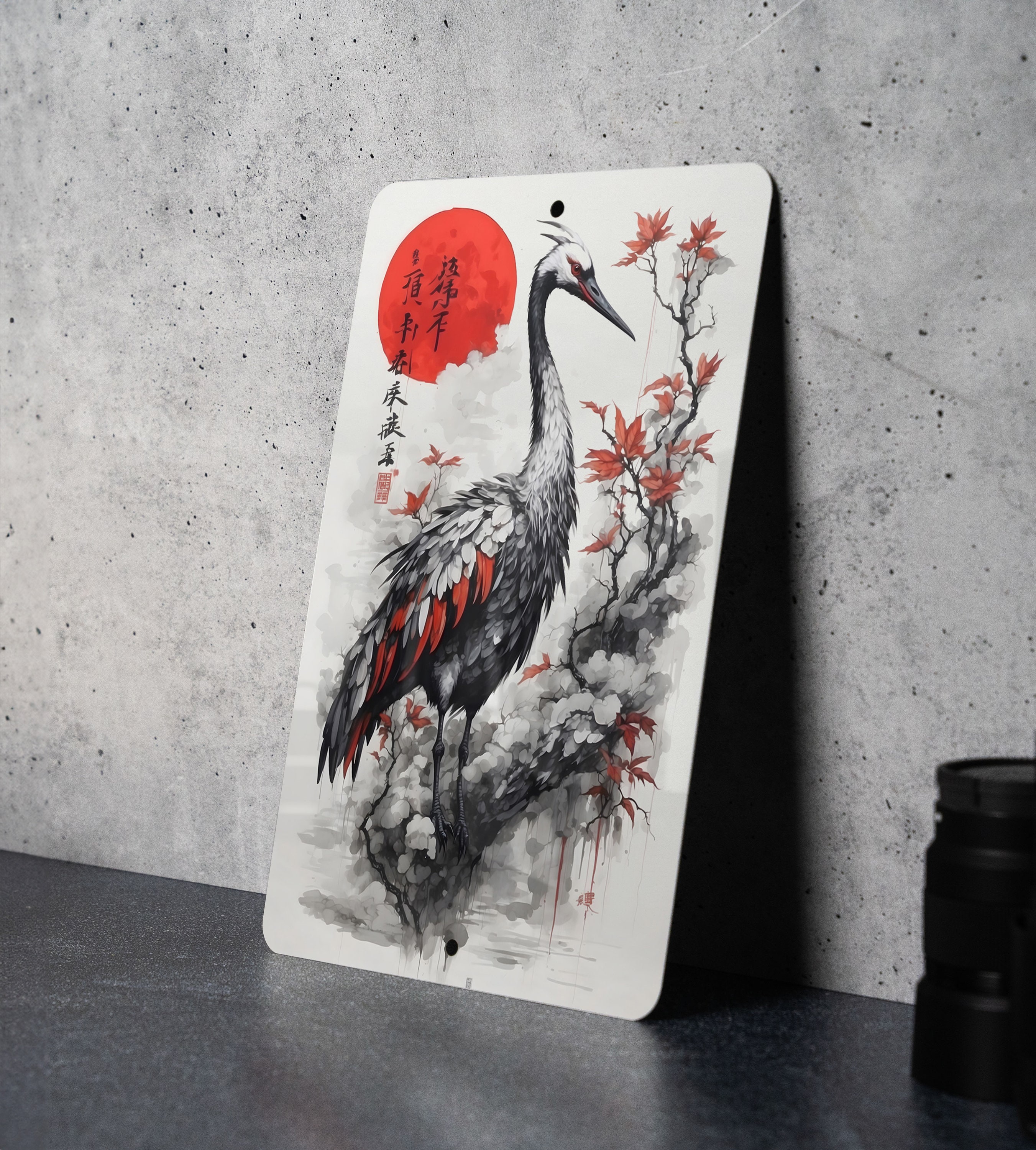 Vintage Japanese Swan Art Metal Sign - Elegant Bird, Oriental