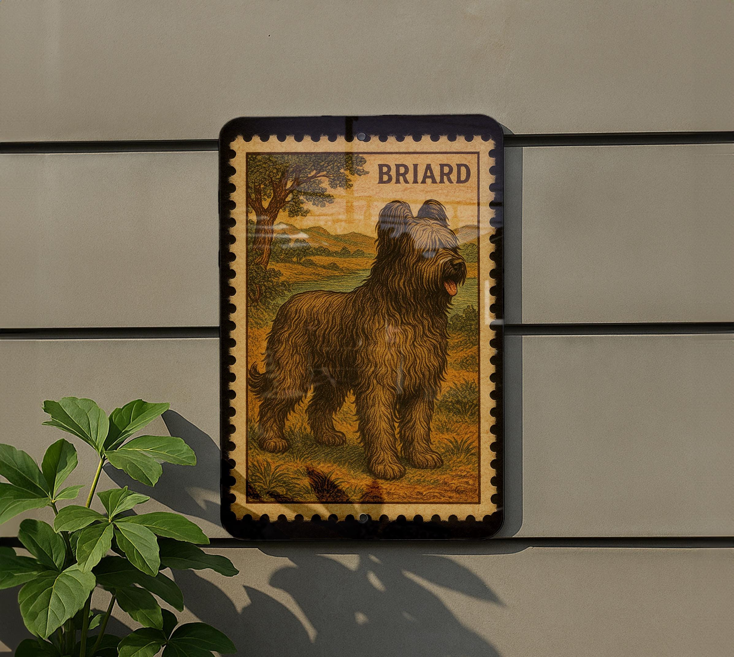 Briard Dog Vintage Stamp Style Metal Sign, Briard Shepherd Wall Decor ...