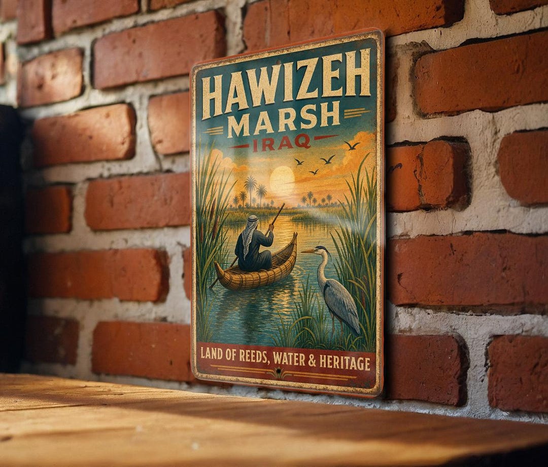 Hawizeh Marsh Iraq Vintage Style Metal Sign, Mesopotamian Marshes Wall ...