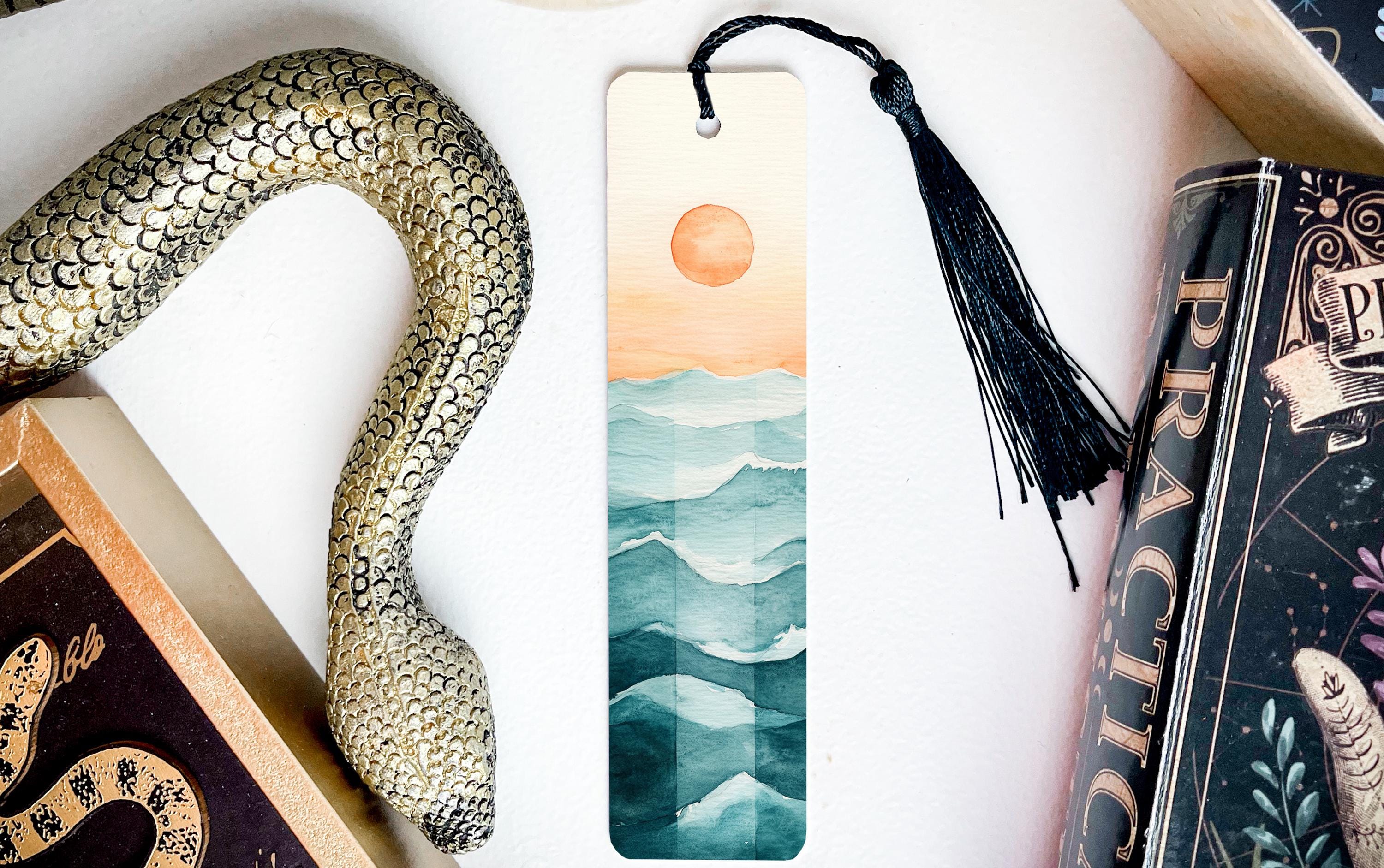Lynx Rising Bookmark Rising Ember Metal Bookmark, Watercolor Waves Bookmark, Orange Sun Art ...