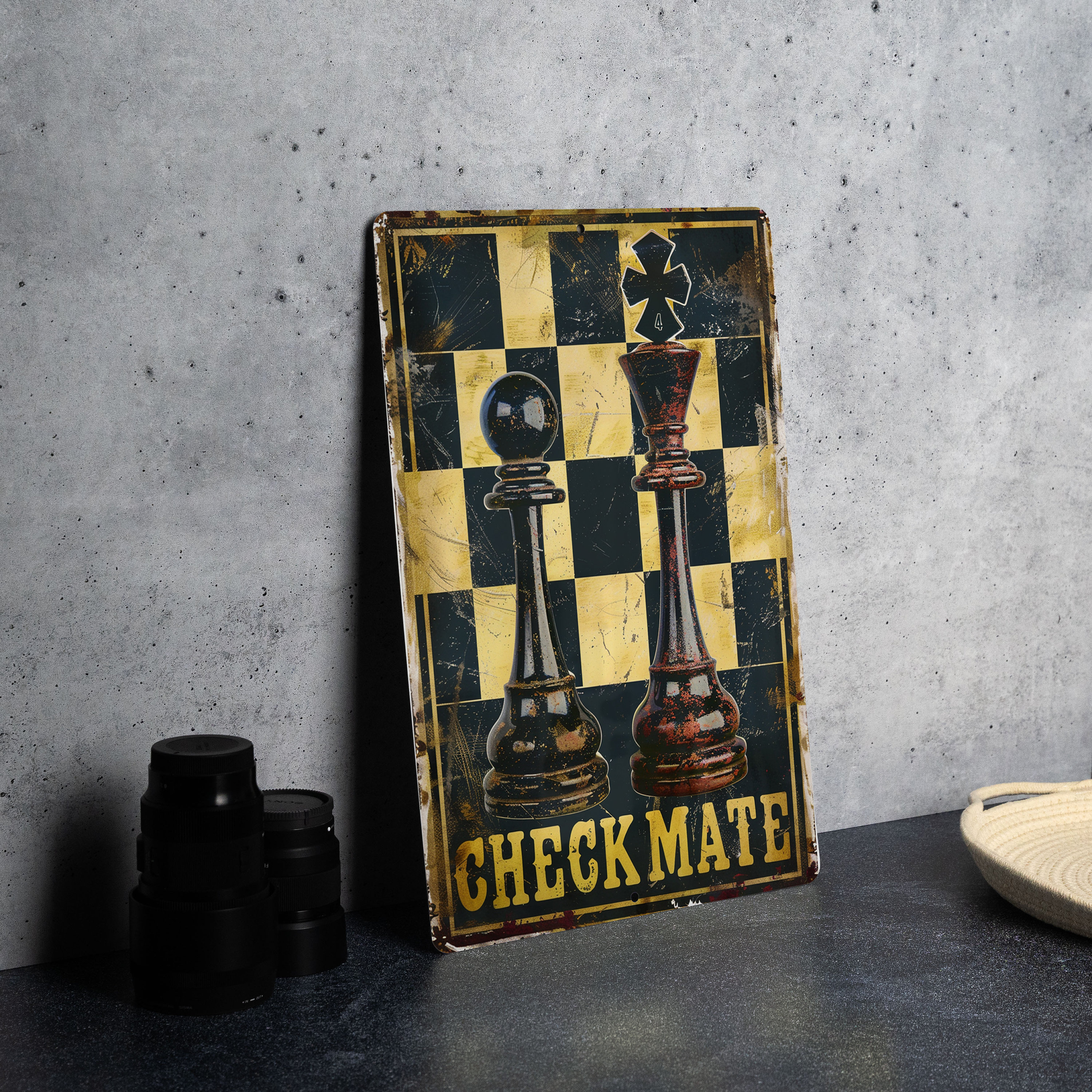 Checkmate Vintage Metal Sign, Retro Decor, Wall Art, Chess Lover